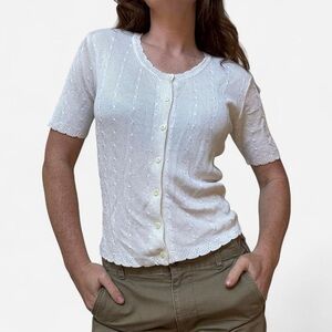 Hillard and Hanson vintage cream button up knit blouse